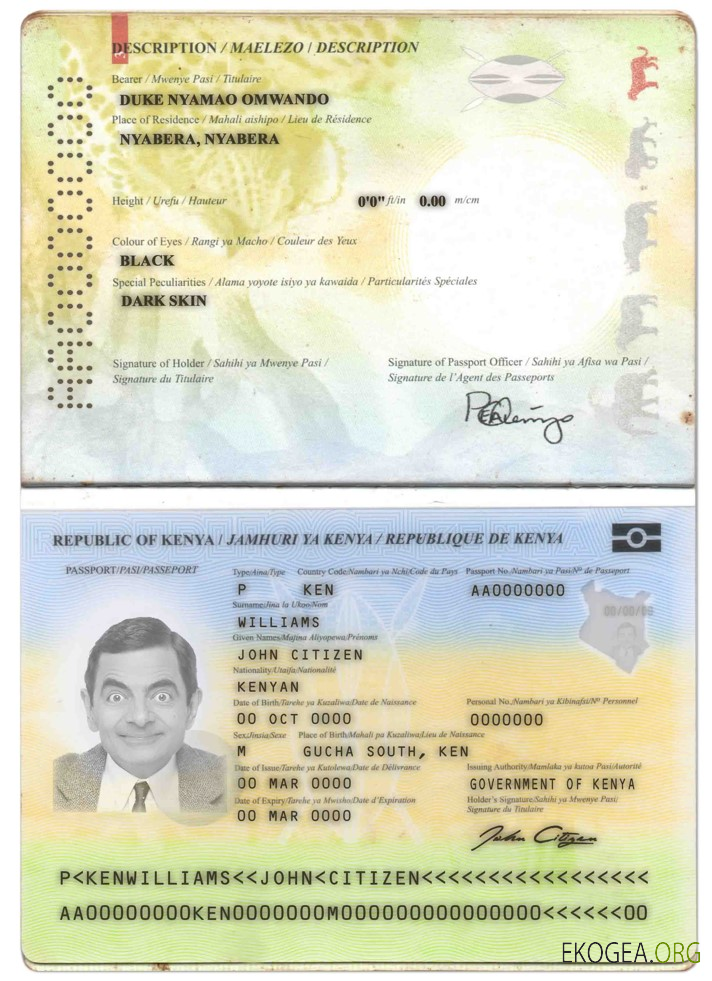 Modèle de passeport kenyan au format PSD, entièrement modifiable (2017 – présent)